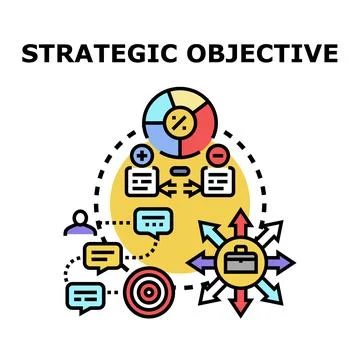 Strategic objective development analyzing plans and goals Stock Illustration