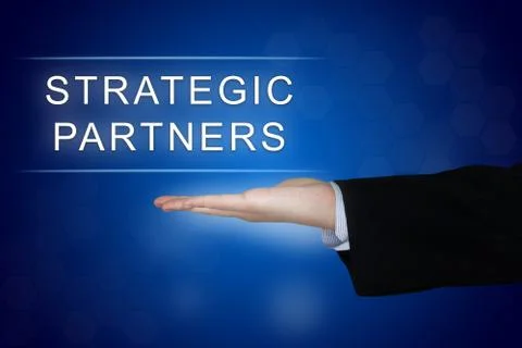 Strategic partner button on blue background Stock Photos