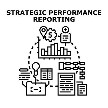 Strategic performance reporting concept visualizing business analytics and da Stock Illustration