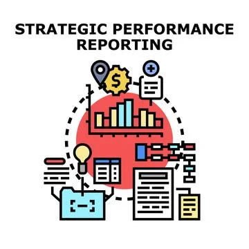 Strategic performance reporting concept visualizing business analytics and da Stock Illustration