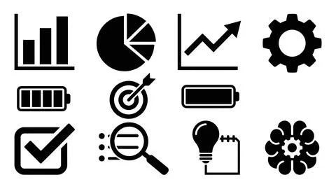 Strategic planning and data analysis corporate vector icon set. Stock Illustration