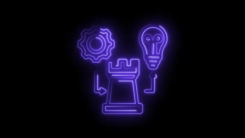 Strategic planning concept neon icon with chess rook gear and lightbulb sym.. Stock Footage 346103640