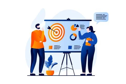 Strategic planning concept with people scene in flat cartoon design. Woman and Stock Illustration