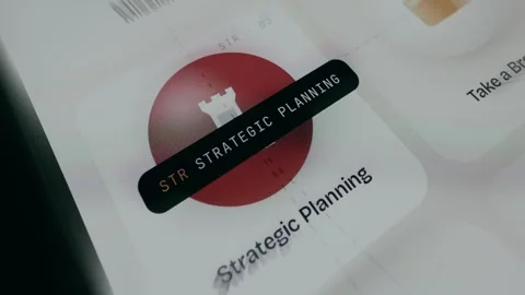 Strategic planning concept with a white chess rook icon centered inside a red Stock Footage 334537005