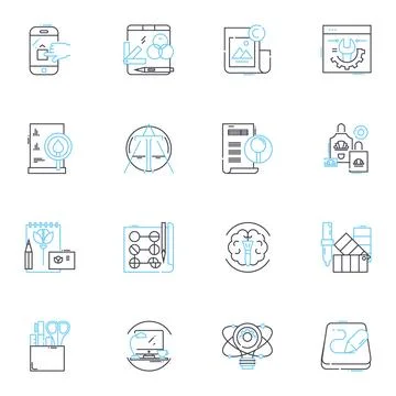 Strategic planning linear icons set. Vision, Goals, SWOT, Tactics, Objectives Stock Illustration