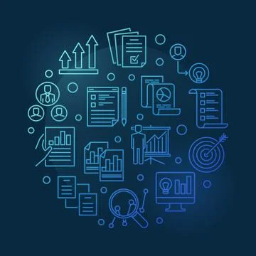 Strategic Planning Process blue round vector illustration Stock Illustration