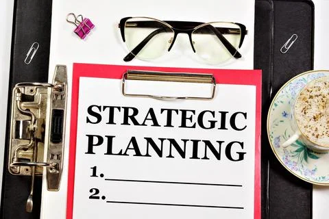 Strategic planning. A text label in a working notebook. Foto stock