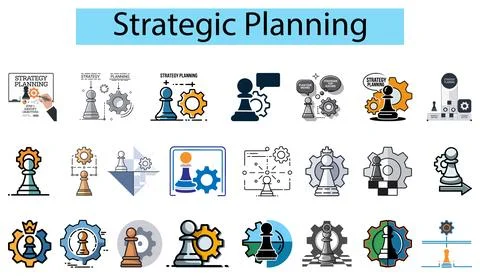 Strategic planning vector art, chess icon, pawn icon, gear icon, strategy 스톡 일러스트
