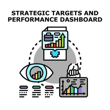 Strategic targets setting and performance dashboard analyzing data イラスト素材