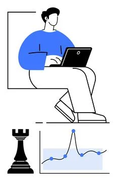 Strategic Thinking and Data Analysis Merging Chess and Modern Technology Stock Illustration