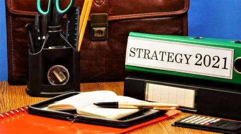 Strategy 2021. Text label on the folder office of the Registrar. Stock Photos