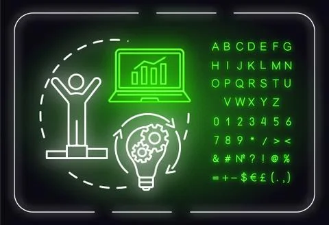 Strategy advantage neon light concept icon. Building goals. Winning challenge Ilustración de archivo