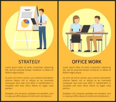 Strategy and Office Work Set Vector Illustration Stock Illustration