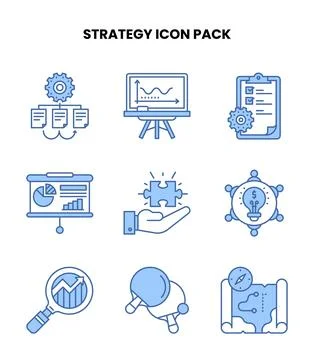 Strategy Blue Bundle Icons Pack Stock Illustration