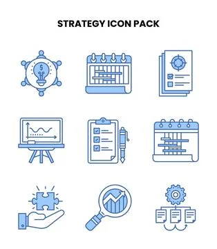 Strategy Blue Vector Icons Pack Stock Illustration