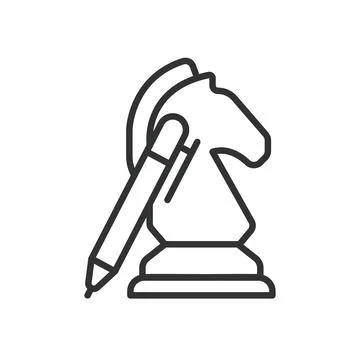 Strategy chess icon in line design. strategy, chess, knight, plan, game Stock-Illustration