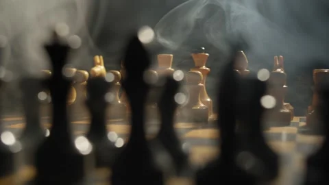 Strategy Concept of chess board game with smoke Stock Footage 135005944