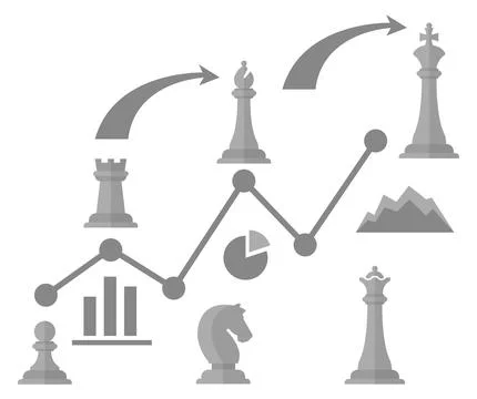 Strategy concept. Chess figure and chart infographic elements Stock Illustration