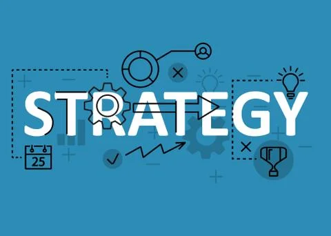Strategy concept flat line design with icons and elements. Modern strategy co Stock Illustration