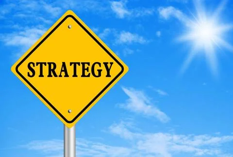 Strategy Concept Strategy abstract is on road sign with blue sky backgroun... Stock Photos
