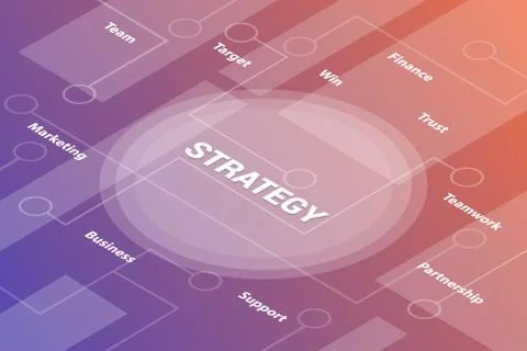 Strategy concept words isometric 3d word text concept with some related text  Stock Illustration