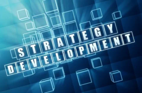 Strategy development in blue glass cubes Stock Illustration