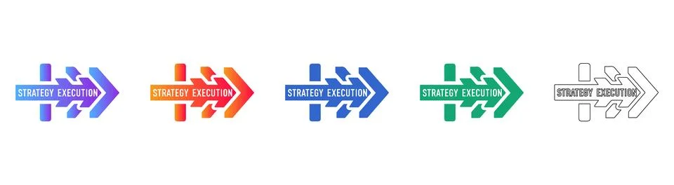 Strategy Execution Process Icons Set Stock Illustration