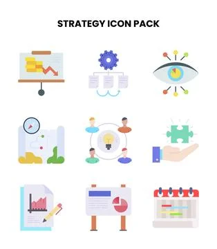 Strategy Flat Collection Icons Pack Stock Illustration