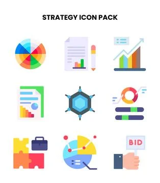 Strategy Flat Design Icons Pack Stock Illustration