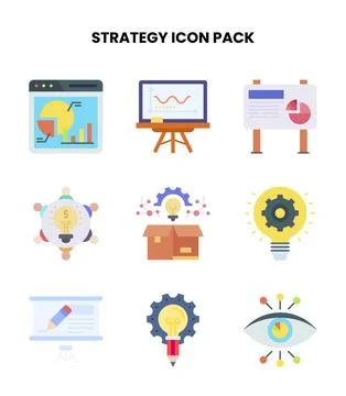 Strategy Flat Set Icons Pack Illustrazione stock