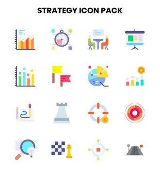Strategy Flat Set Icons Pack Stock Illustration