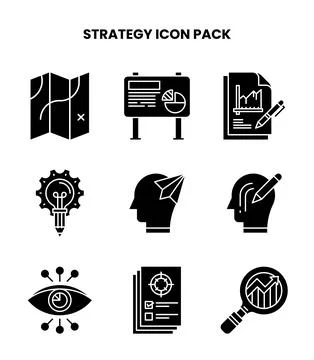 Strategy Glyph Bundle Icons Pack Stock Illustration