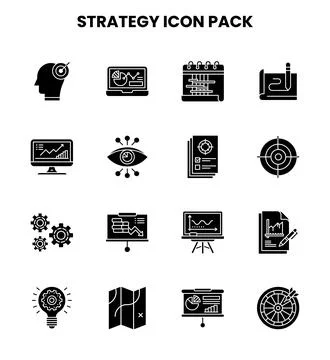 Strategy Glyph Icons Pack Stock Illustration