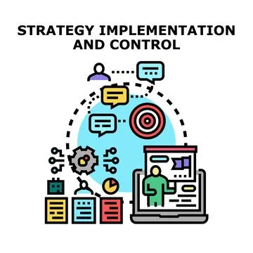 Strategy implementation and control in business management process Illustrazione stock