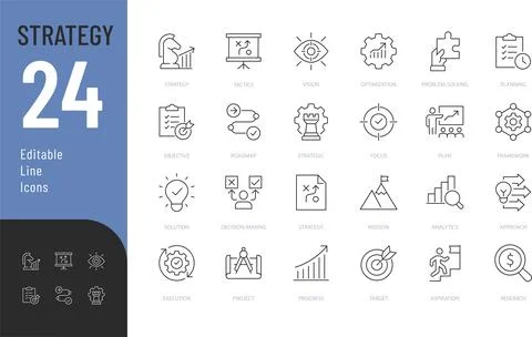 Strategy Line Editable Icons set. Stock-Illustration
