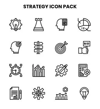 Strategy Line Set Icons Pack Stock Illustration