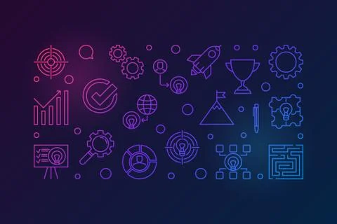 Strategy outline vector colorful horizontal illustration Stock Illustration
