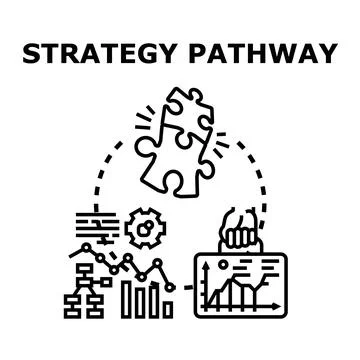 Strategy pathway developing business solution and data analysis Stock Illustration