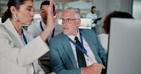 Strategy, planning and security team in control room for satellite data Stock Footage 286310205