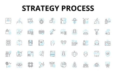 Strategy process linear icons set. Planning, Analysis, Execution, Alignment Illustrazione stock