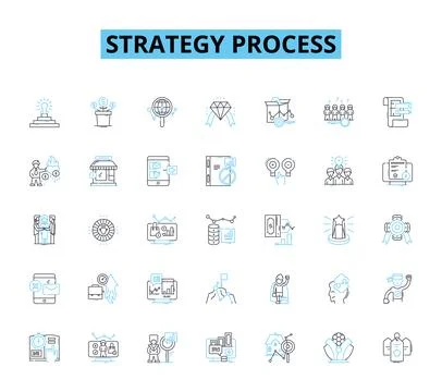 Strategy process linear icons set. Planning, Analysis, Execution, Alignment Illustrazione stock
