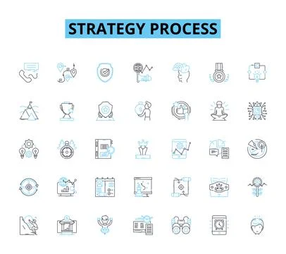 Strategy process linear icons set. Planning, Analysis, Execution, Alignment イラスト素材
