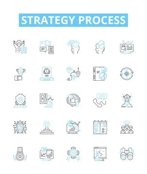 Strategy process vector line icons set. Planning, Analysis, Execution, Decision Illustrazione stock