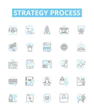 Strategy process vector line icons set. Planning, Analysis, Execution, Decision Illustrazione stock