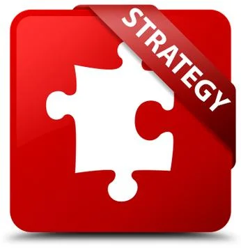 Strategy (puzzle icon) red square button red ribbon in corner Stock-Illustration