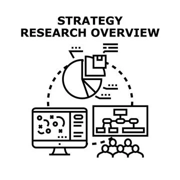 Strategy research overview with business analysis and team Stock Illustration