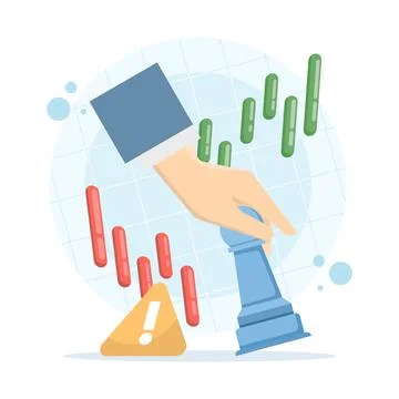 Strategy risk concept with hand holding chess piece and danger icon Stockillustratie