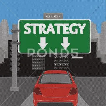 Strategy sign concept with stitch style on fabric background Stock Illustration