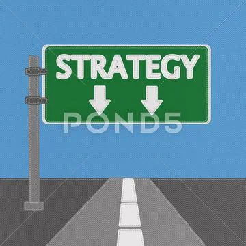 Strategy sign concept with stitch style on fabric background Stock Illustration