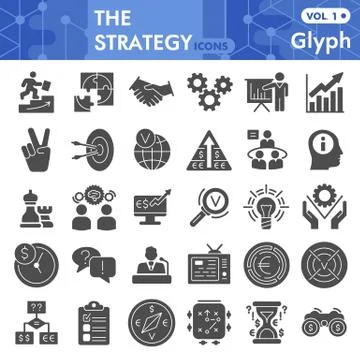 Strategy solid icon set, business symbols collection or sketches. Finance signs 스톡 일러스트